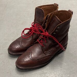Allen Edmonds Long Branch Brown Brogue Boots with Red Laces